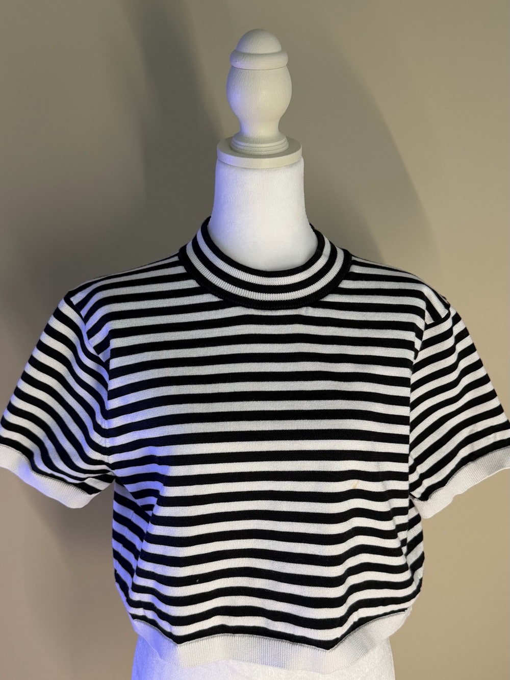 Striped Black & White Cropped Knit Tee